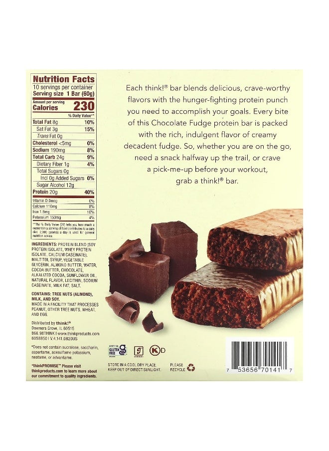 Think !, High Protein Bars, Chocolate Fudge, 10 Bars, 2.1 oz (60 g) Each
