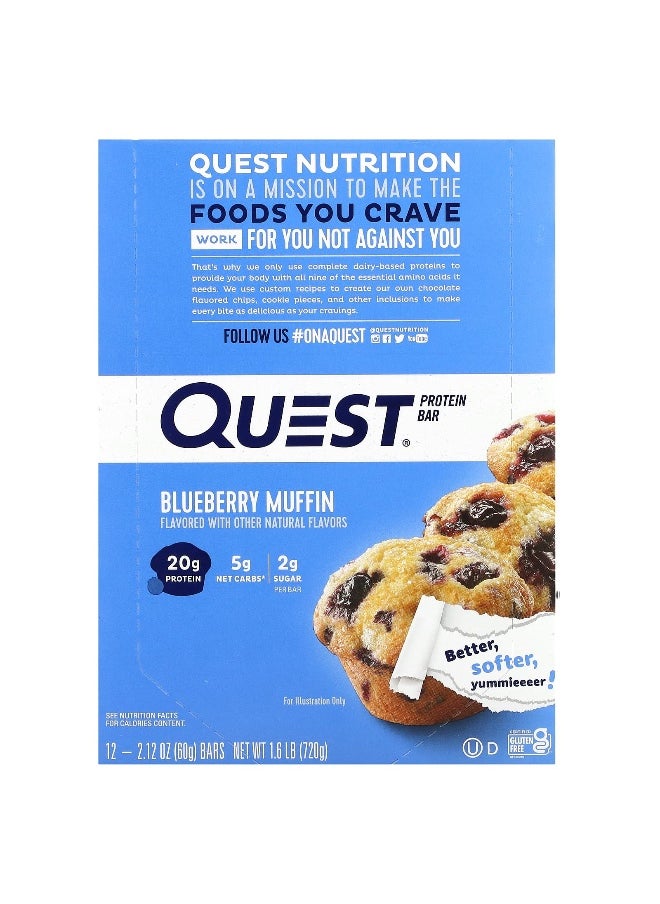 Quest Nutrition, Protein Bar, Blueberry Muffin, 12 Bars, 2.12 oz (60 g) Each