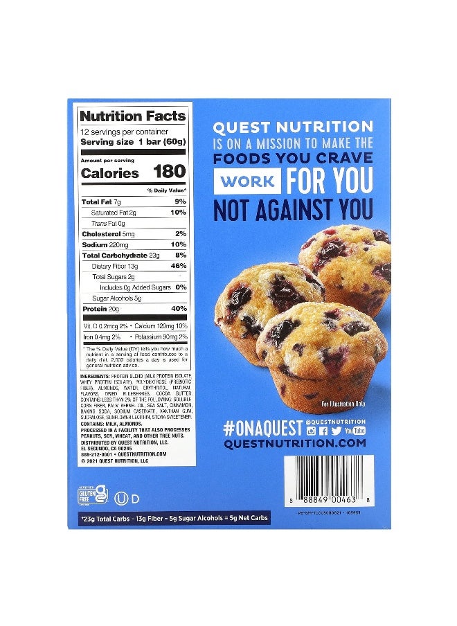 Quest Nutrition, Protein Bar, Blueberry Muffin, 12 Bars, 2.12 oz (60 g) Each