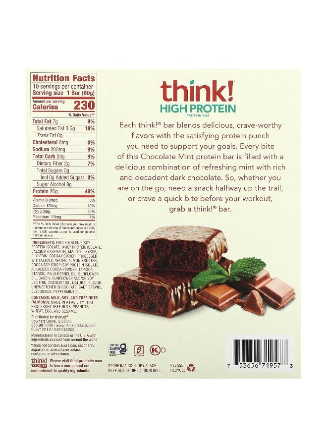 Think !, High Protein Bars, Chocolate Mint, 10 Bars, 2.1 oz (60 g) Each