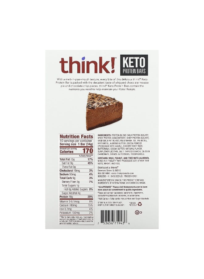 Think !, Keto Protein Bars, Chocolate Mousse Pie, 10 Bars, 1.2 oz (34 g) Each