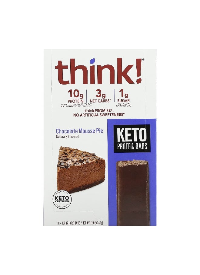 Think !, Keto Protein Bars, Chocolate Mousse Pie, 10 Bars, 1.2 oz (34 g) Each