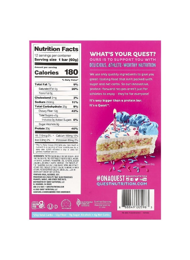 Quest Nutrition, Protein Bar, Birthday Cake, 12 Bars, 2.12 oz (60 g) Each