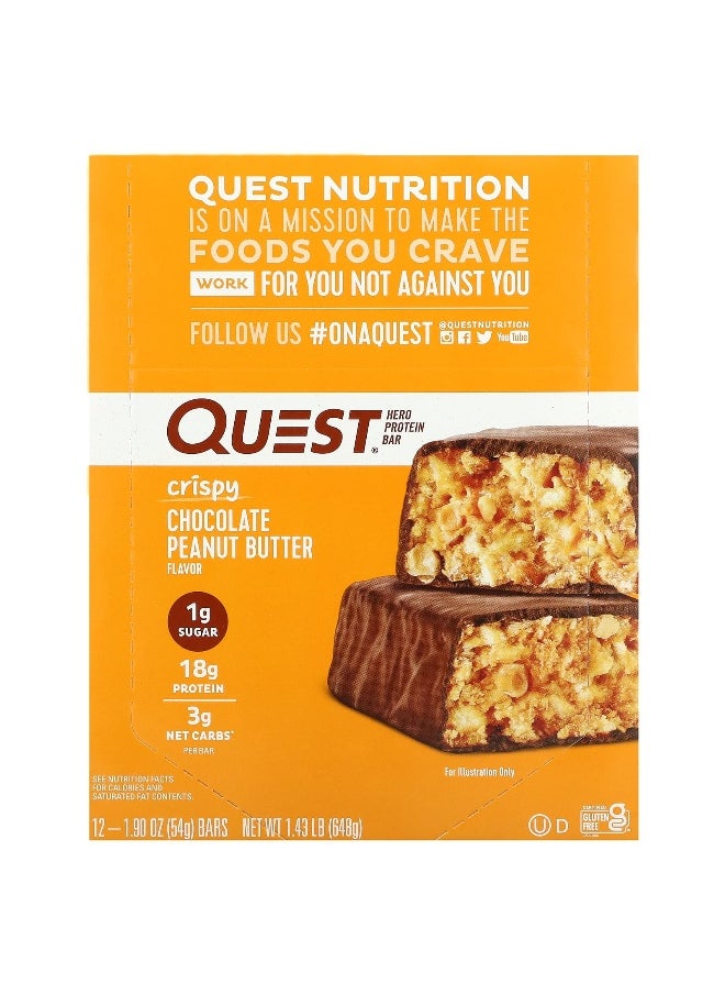 Quest Nutrition, Hero Protein Bar, Crispy Chocolate Peanut Butter, 12 Bars, 1.9 oz (54 g) Each