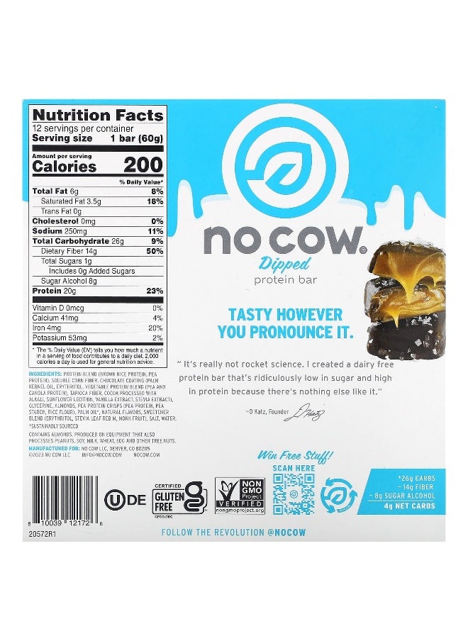 No Cow, Dipped Protein Bar, Chocolate Salted Caramel, 12 Bars, 2.12 oz (60 g) Each