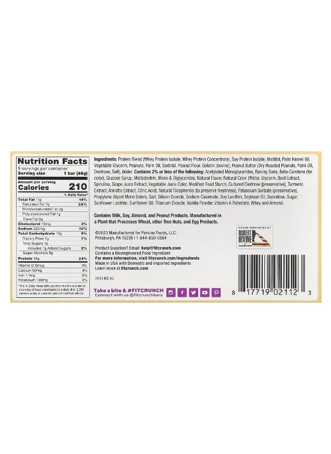 FITCRUNCH, High Protein Baked Bar, Peanut Butter and Jelly, 9 Bars, 1.62 (46 g) Each