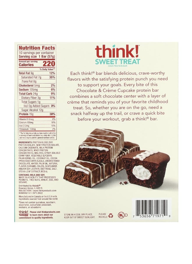 Think !, Sweet Treat, High Protein Bar,  Chocolate & Creme Cupcake, 10 Bars, 2.01 oz (57 g) Each