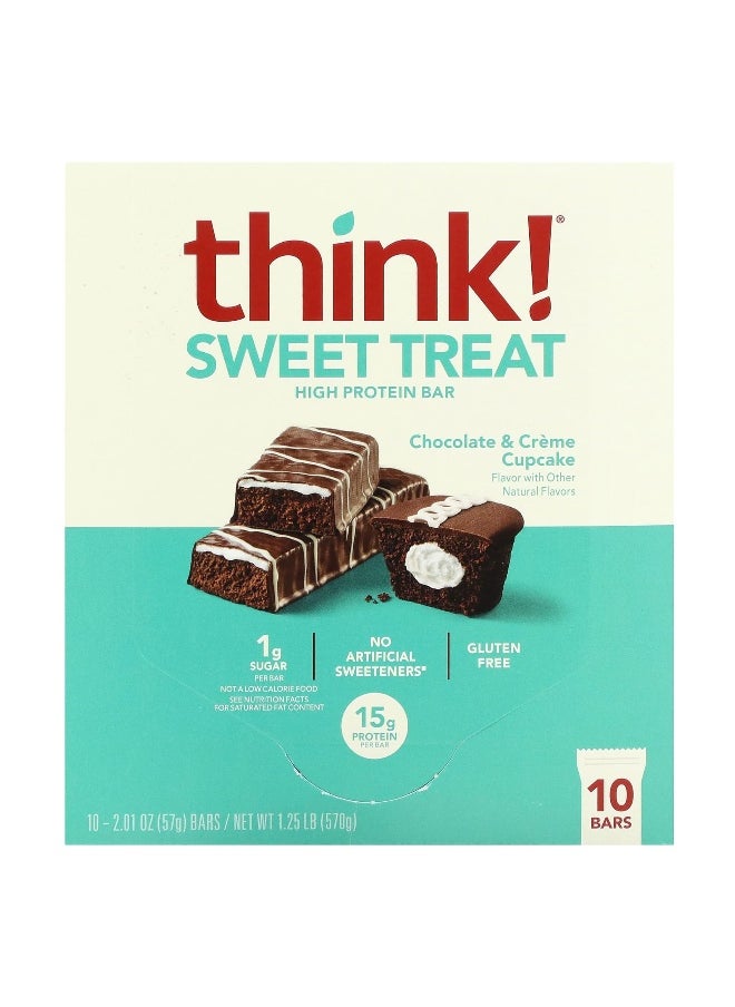 Think !, Sweet Treat, High Protein Bar,  Chocolate & Creme Cupcake, 10 Bars, 2.01 oz (57 g) Each