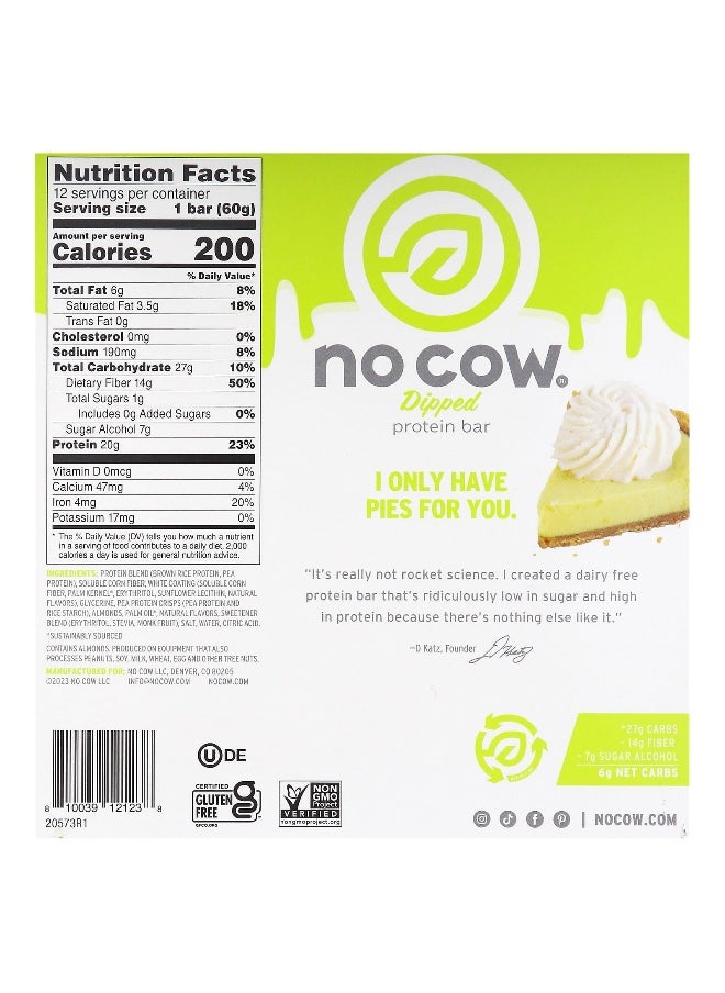 No Cow, Dipped Protein Bar, Key Lime Pie, 12 Bars, 2.12 oz (60 g) Each