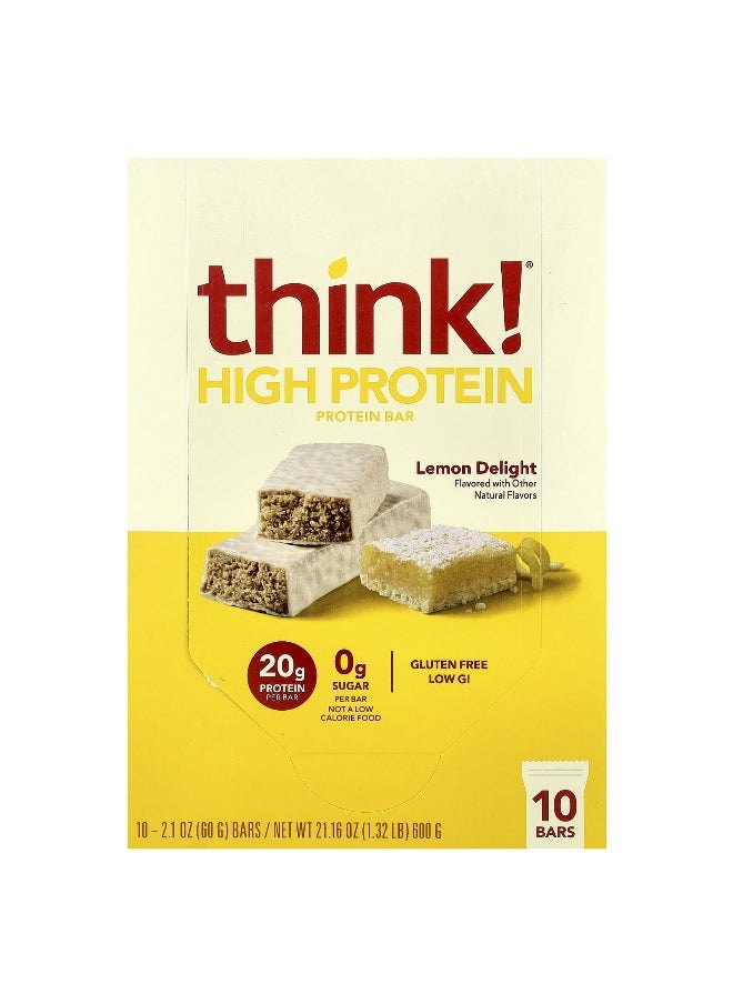 Think !, High Protein Bars, Lemon Delight, 10 Bars, 2.1 oz (60 g) Each