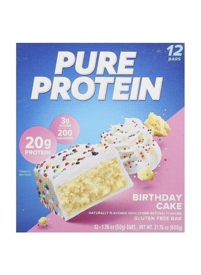 Pure Protein, Gluten Free Bars, Birthday Cake, 12 Bars,1.76 oz (50 g) Bars
