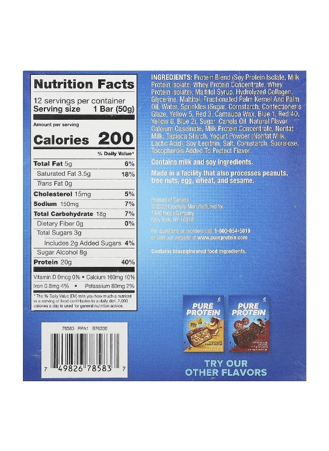 Pure Protein, Gluten Free Bars, Birthday Cake, 12 Bars,1.76 oz (50 g) Bars