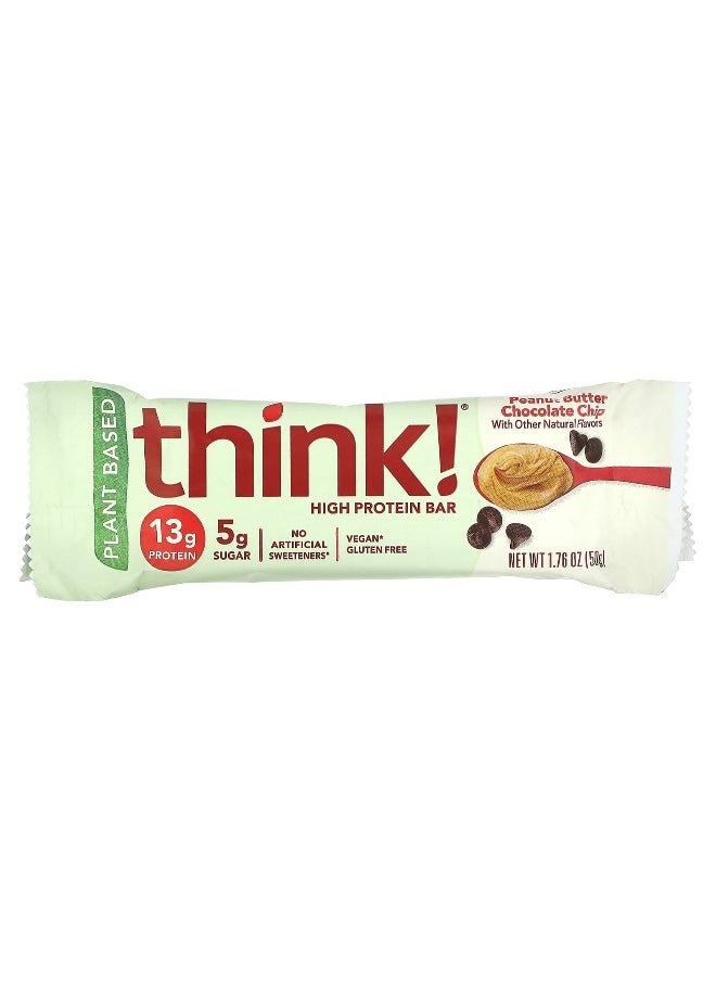 Think !, High Protein Bars, Peanut Butter Chocolate Chip, 10 Bars, 1.76 oz (50 g) Each