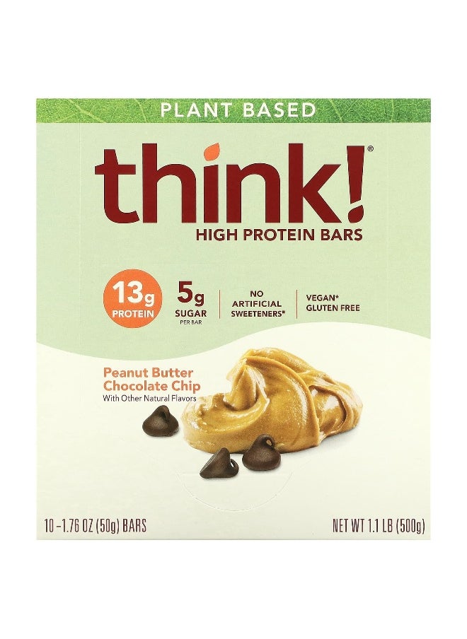 Think !, High Protein Bars, Peanut Butter Chocolate Chip, 10 Bars, 1.76 oz (50 g) Each
