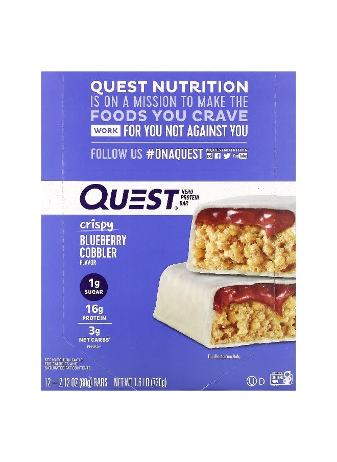 Quest Nutrition, Hero Protein Bar, Crispy Blueberry Cobbler, 12 Bars, 2.12 oz (60 g) Each