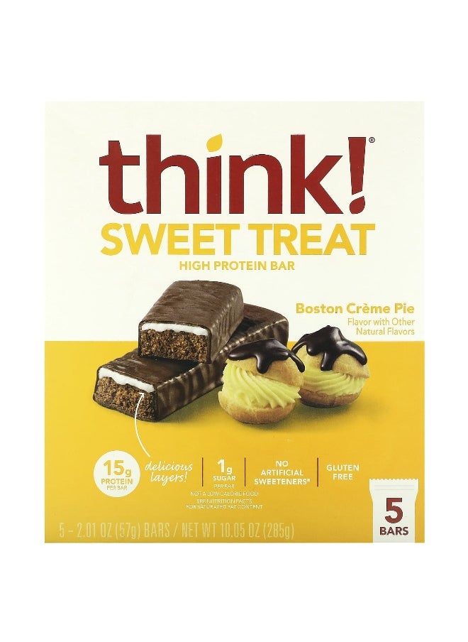Think !, Sweet Treat, High Protein Bar, Boston Creme Pie, 5 Bars, 2.01 oz (57 g) Each