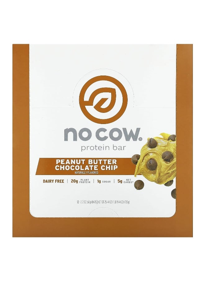 No Cow, Protein Bar, Peanut Butter Chocolate Chip, 12 Bars, 2.12 oz (60 g) Each