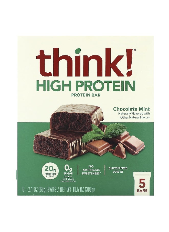 Think !, High Protein Bars, Chocolate Mint, 5 Bars, 2.1 oz (60 g) Each