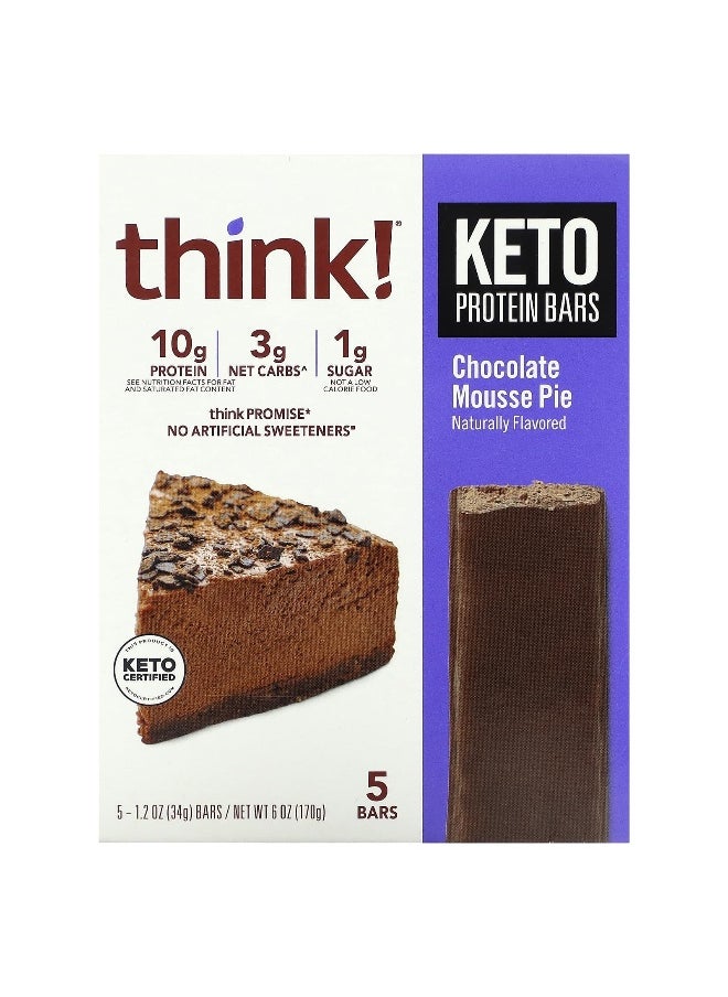 Think !, Keto Protein Bars, Chocolate Mousse Pie, 5 Bars, 1.2 oz (34 g) Each