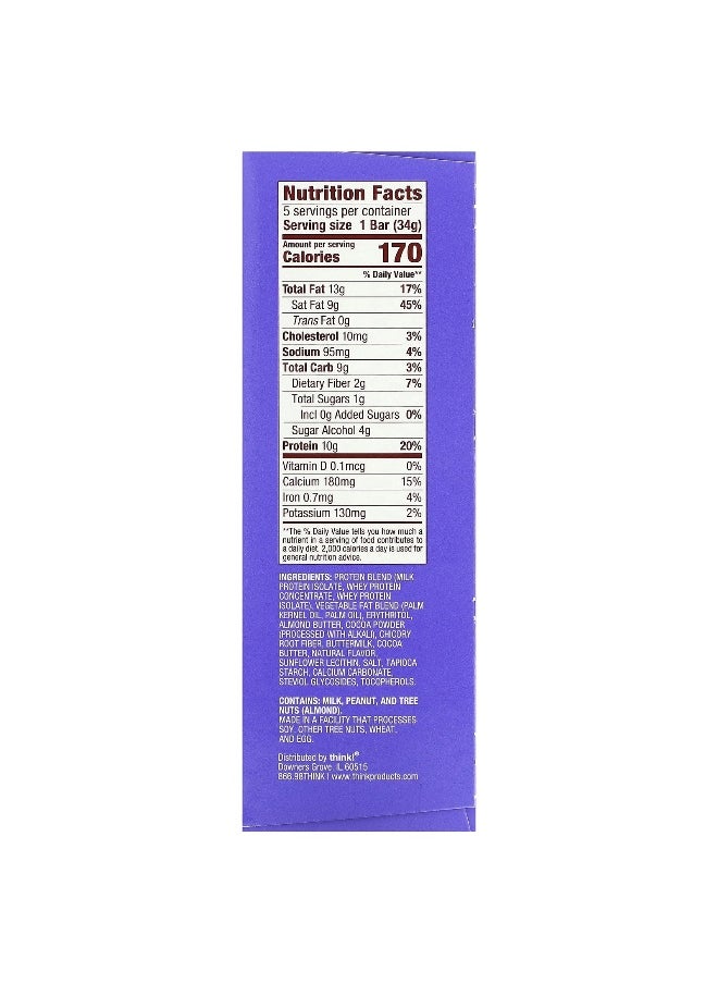 Think !, Keto Protein Bars, Chocolate Mousse Pie, 5 Bars, 1.2 oz (34 g) Each