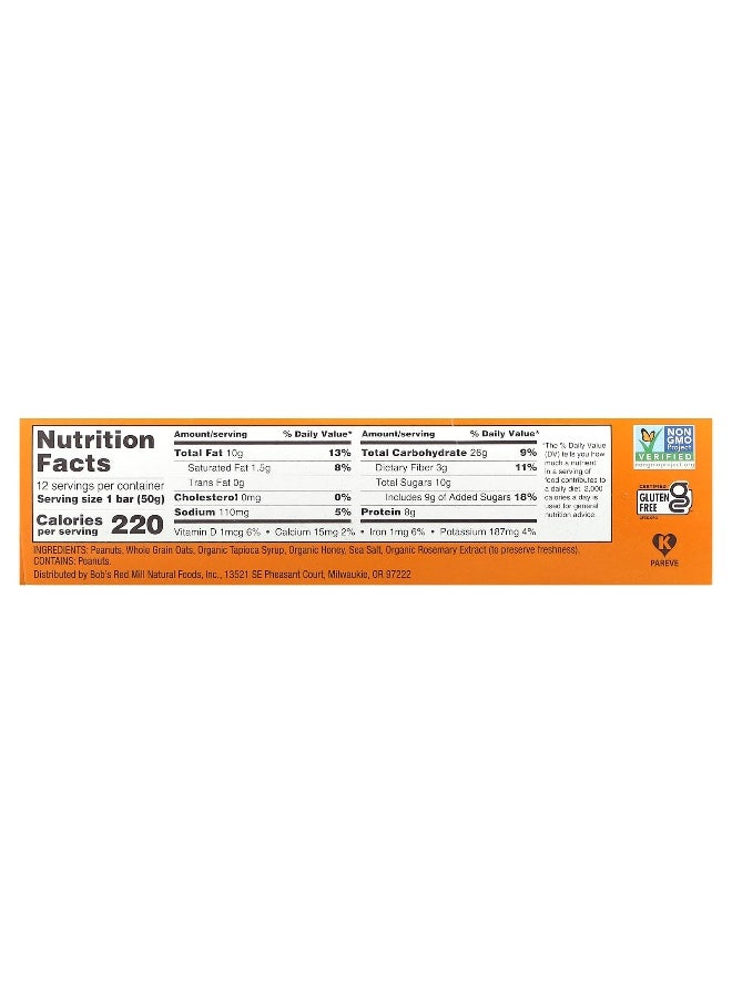 Bob's Red Mill, Bob's Bar, Peanut Butter, Honey & Oats , 12 Bars, 1.76 oz (50 g) Each
