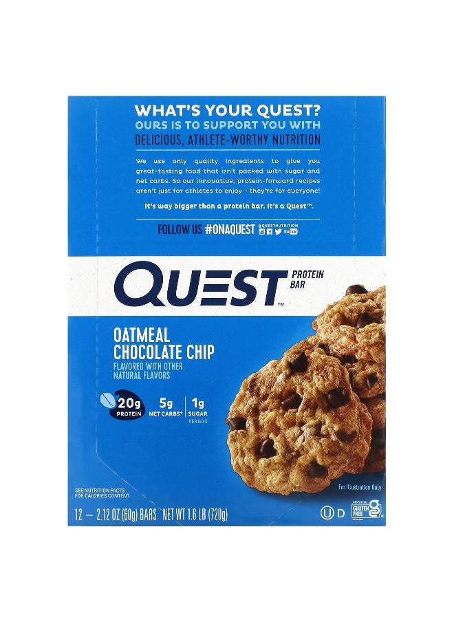Quest Nutrition, Protein Bar, Oatmeal Chocolate Chip, 12 Bars, 2.12 oz (60 g) Each