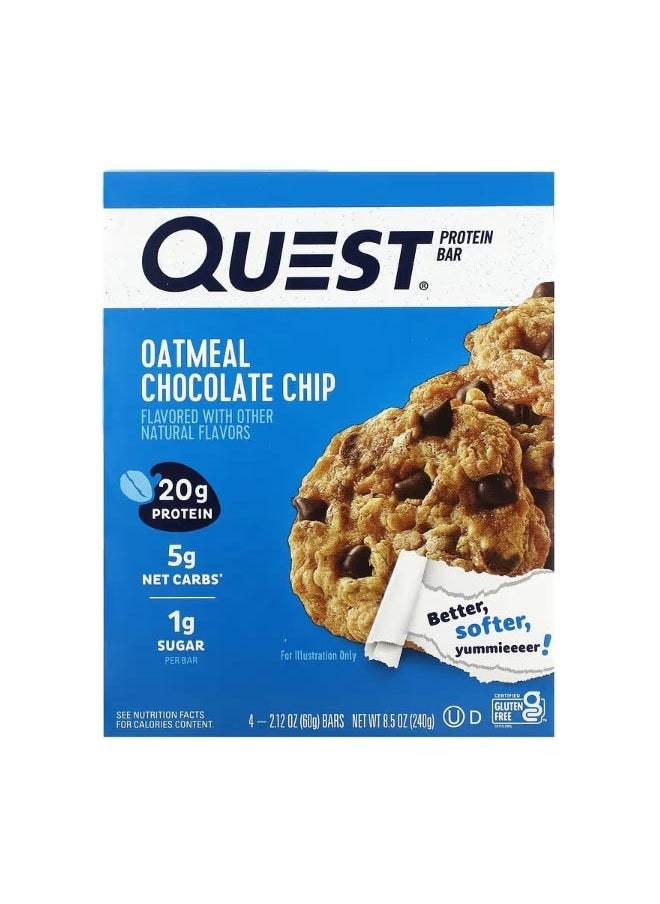 Protein Bar Oatmeal Chocolate Chip 4 Bars 2.12 oz 60 g Each