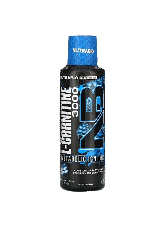 NutraBio, LeanShots L-Carnitine 3000, Blue Razz, 16 fl oz (473 ml)