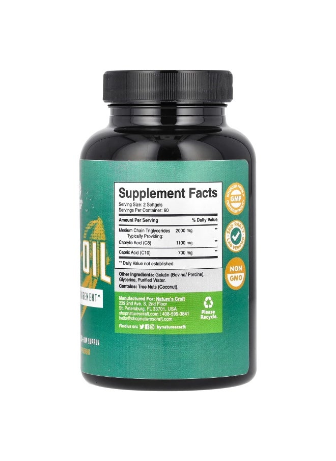 Nature's Craft, MCT Oil, 2,000 mg, 120 Softgels (1,000 mg per Softgel)
