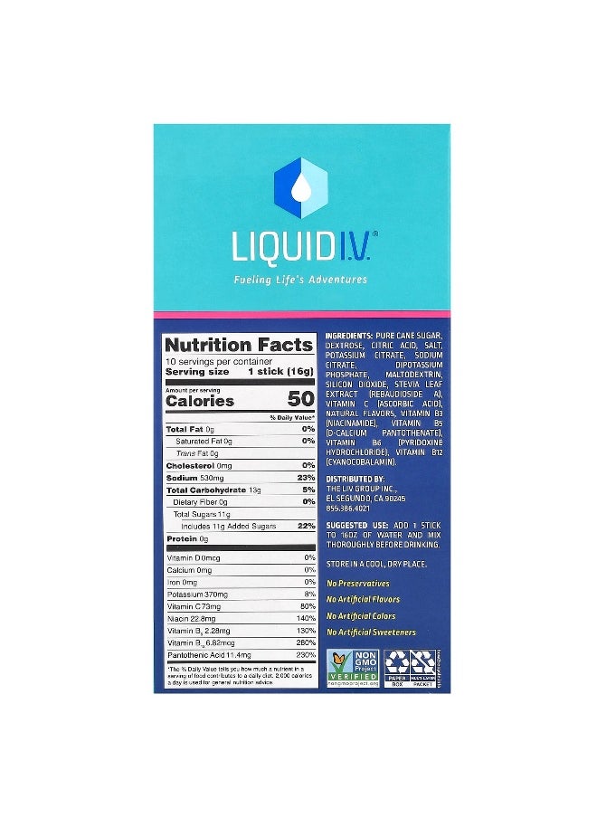 Liquid I.V., Hydration Multiplier, Electrolyte Drink Mix, Passion Fruit, 10 Stick Packs, 0.56 oz (16 g) Each