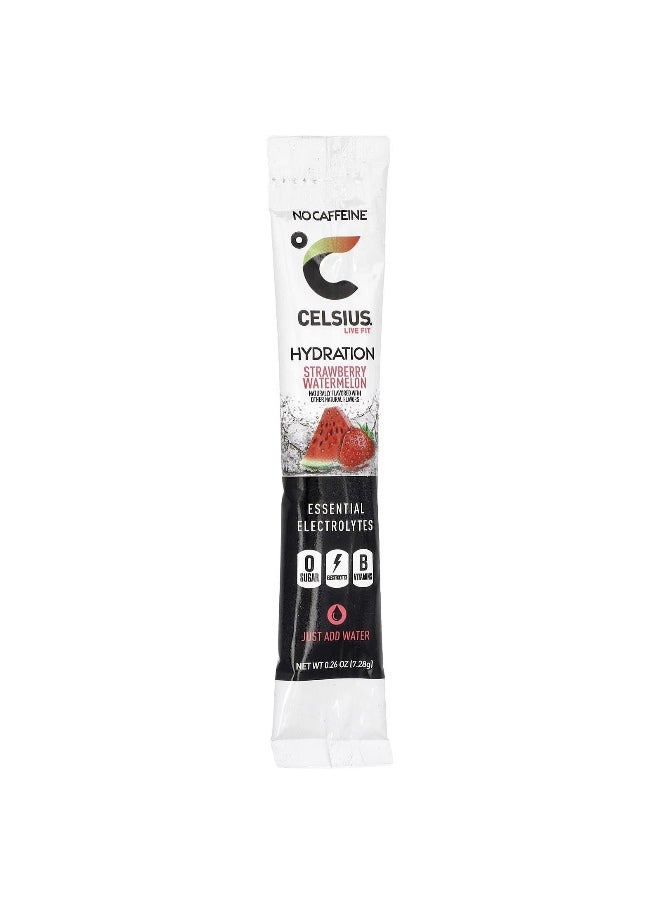 Celsius, Live Fit, Hydration, Essential Electrolytes, No Caffeine, Strawberry Watermelon, 14 Hydration Powder Sticks, 0.26 oz (7.28 g) Each