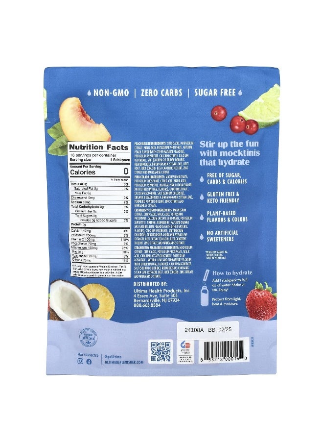 Ultima Replenisher, 6 Essential Electrolytes, Daily Electrolyte Drink Mix, Mocktini Variety Pack, 16 Stickpacks, 2 oz (56 g)