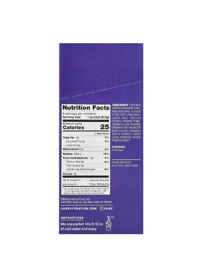 Cure Hydration, Kids, Electrolyte Drink Mix, Mixed Berry, 6 Packets, 0.29 oz (8.3 g) Each