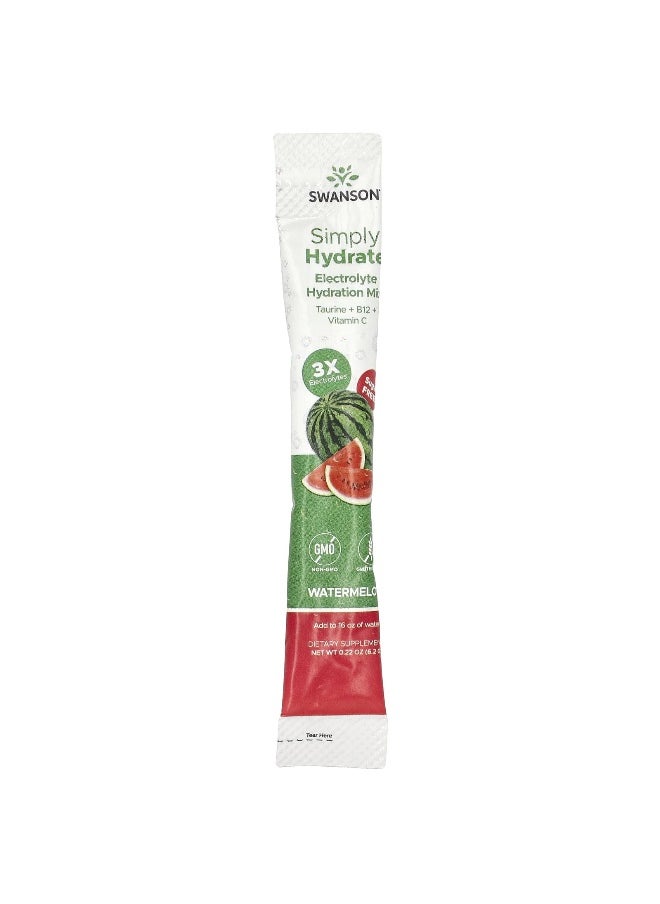 Swanson, Simply Hydrate, Electrolyte Hydration Mix, Watermelon, 30 Stick Packs, 0.22 oz (6.2 g) Each