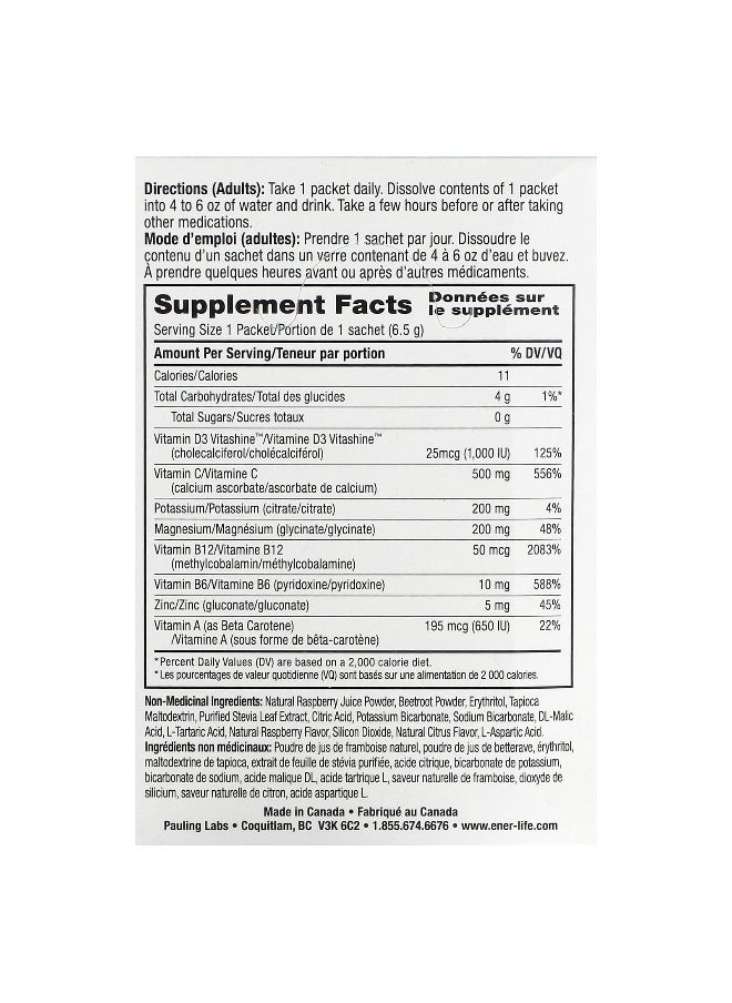 Ener-C, Ener-D, Vitamin D3, Hydrating Effervescent Drink Mix, Sugar Free, Raspberry, 1,000 mg, 24 Packets