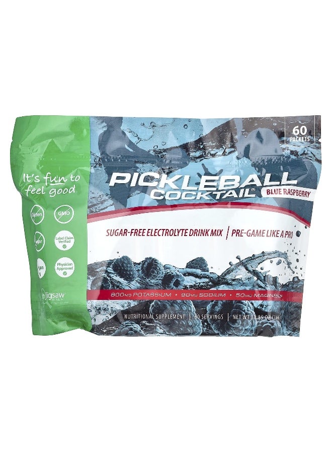 Jigsaw Health, Pickleball Cocktail®, Sugar-Free Electrolyte Drink Mix, Blue Raspberry, 60 Packets, 5.6 g Each