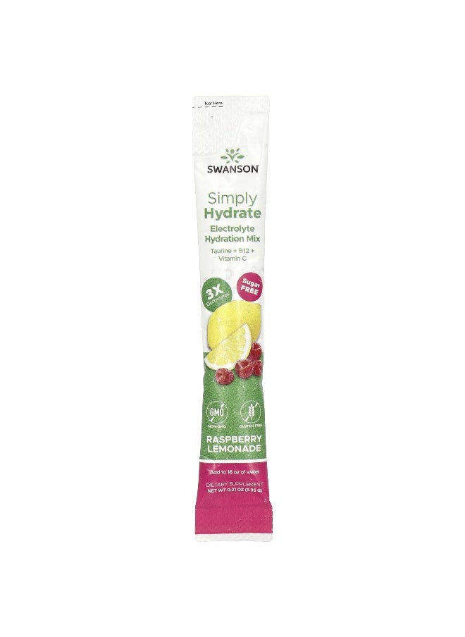 Swanson, Simply Hydrate, Electrolyte Hydration Mix, Raspberry Lemonade, 30 Stick Packs, 0.21 oz (5.95 g) Each