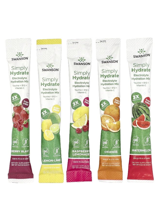 Swanson, Simply Hydrate, Electrolyte Hydration Mix, Variety Pack, 30 Sticks Packs, 6.36 oz (180 g)