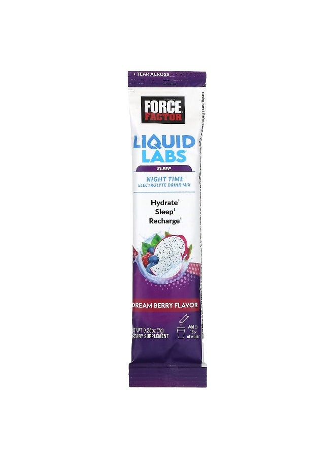 Force Factor, Liquid Labs™ Sleep, Night Time Electrolyte Drink Mix, Dream Berry, 20 Stick Packs, 0.25 oz (7 g) Each