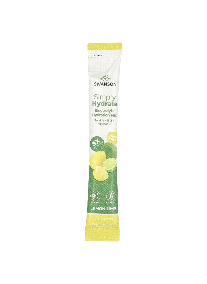 Swanson, Simply Hydrate, Electrolyte Hydration Mix, Lemon-Lime, 30 Stick Packs, 0.21 oz (5.92 g) Each