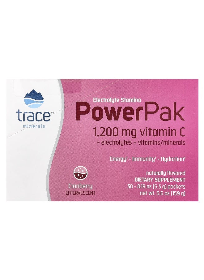 Trace, Electrolyte Stamina PowerPak, Cranberry, 30 Packets, 0.19 oz (5.3 g) Each