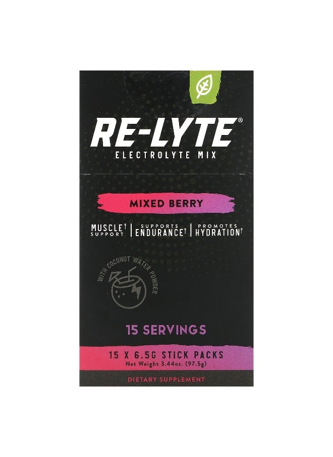 Redmond Trading Company, Re-Lyte Electrolyte Mix, Mixed Berry, 15 Stick Packs, 0.23 oz (6.5 g) Each