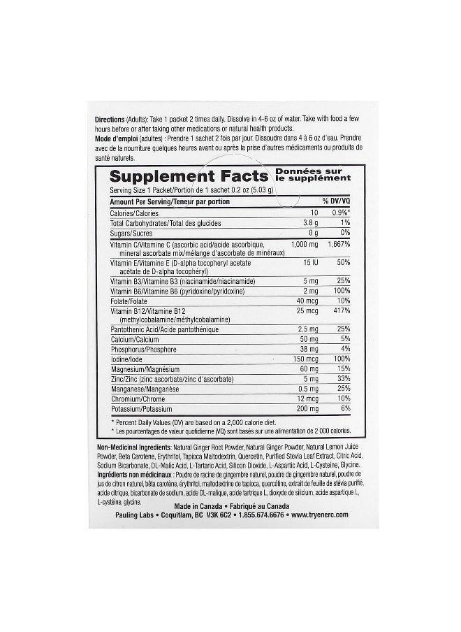 Ener-C, Vitamin C Drink Mix, Sugar Free, Lemon Ginger, 1,000 mg, 30 Packets