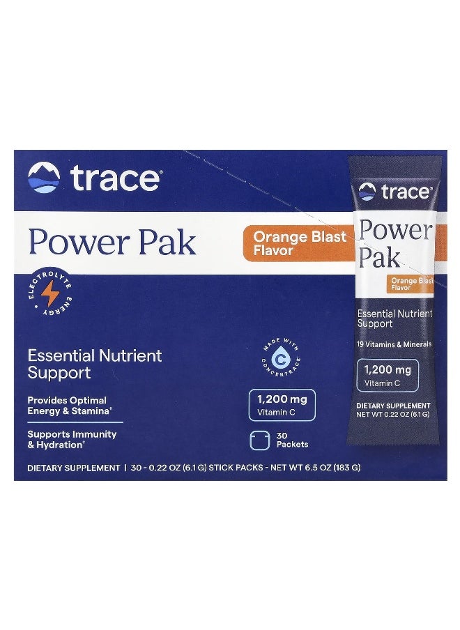 Trace, Power Pak, Orange Blast, 30 Stick Packets, 0.22 oz (6.1 g) Each
