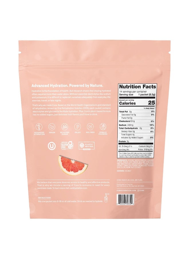 Cure Hydration, Hydrating Electrolyte Mix, Grapefruit, 14 Packets, 0.29 oz (8.3 g) Each