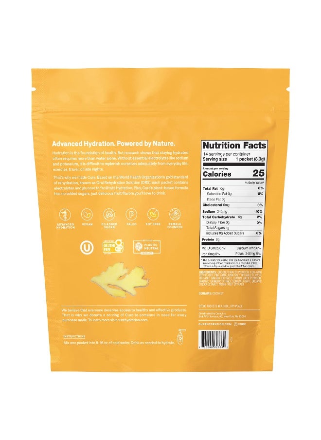 Cure Hydration, Hydrating Electrolyte Mix, Ginger Turmeric, 14 Packets, 0.29 oz (8.3 g) Each