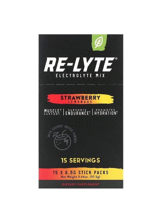 Redmond Trading Company, Re-Lyte, Electrolyte Mix, Strawberry Lemonade, 15 Stick Packs, 0.23 oz (6.5 g) Each