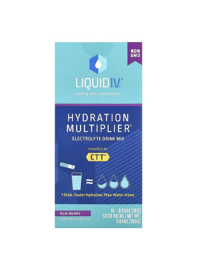 Liquid I.V., Hydration Multiplier, Electrolyte Drink Mix, Acai Berry,  10 Stick Packs, 0.56 oz (16 g) Each