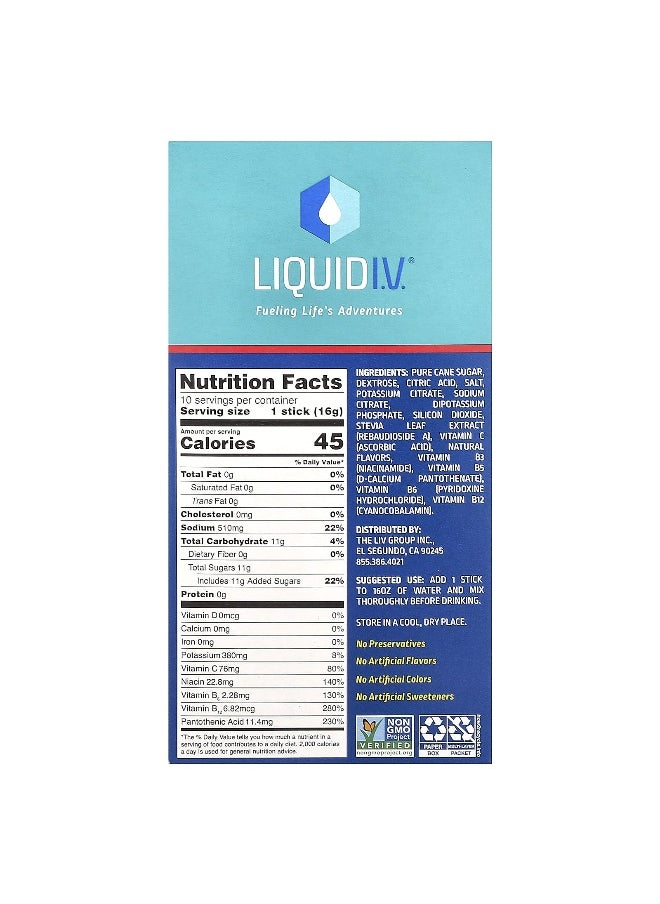 Liquid I.V., Hydration Multiplier®, Electrolyte Drink Mix, Strawberry, 10 Stick Packs, 0.56 oz (16 g) Each