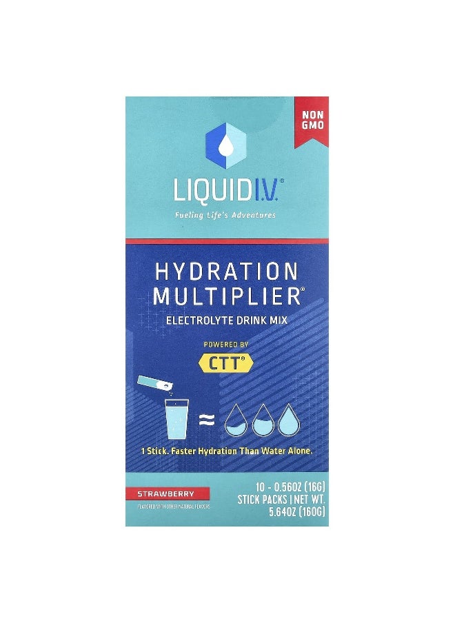Liquid I.V., Hydration Multiplier®, Electrolyte Drink Mix, Strawberry, 10 Stick Packs, 0.56 oz (16 g) Each